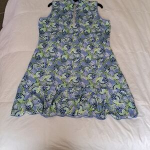Ana Claire Lexi Dress Turtles XL Blue Green Excellent Condition